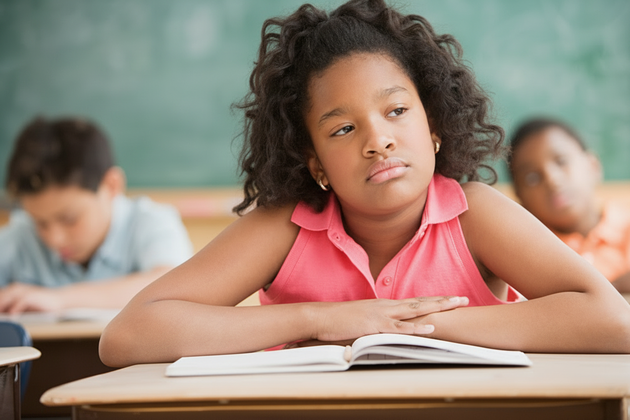student looking bored in a classroom
